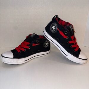 Converse Chuck Taylor All Star Black Red Plaid Unisex Kids Slip On Sneakers 1